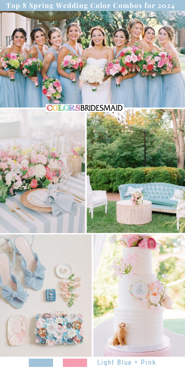 Top 8 Spring Wedding Color Palettes for 2024 - Light Blue + Pink