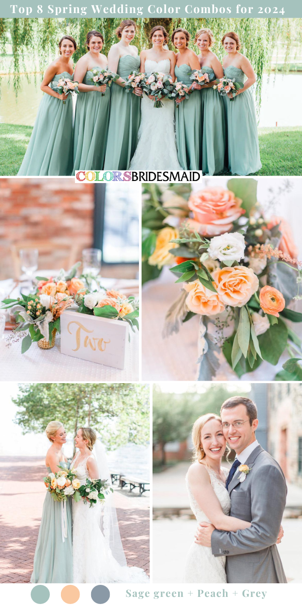 Top 8 Spring Wedding Color Palettes for 2024 - Sage Green + Peach + Grey