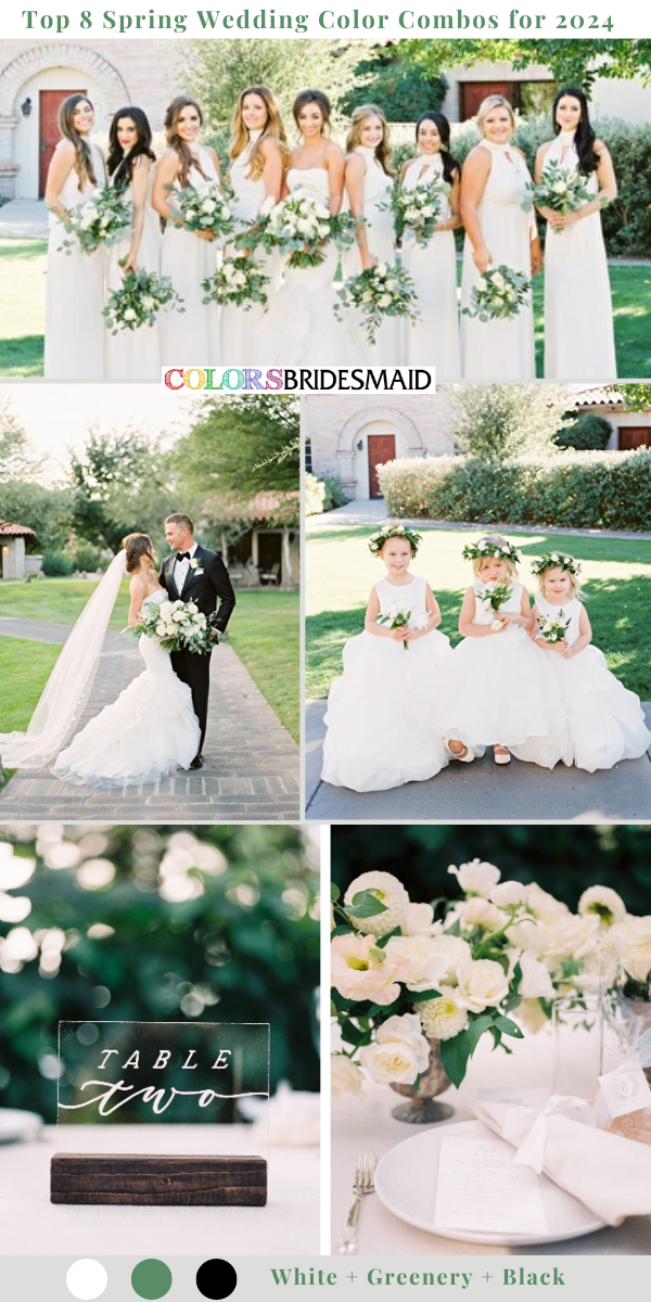 Top 8 Spring Wedding Color Palettes for 2024 - White + Greenery + Black