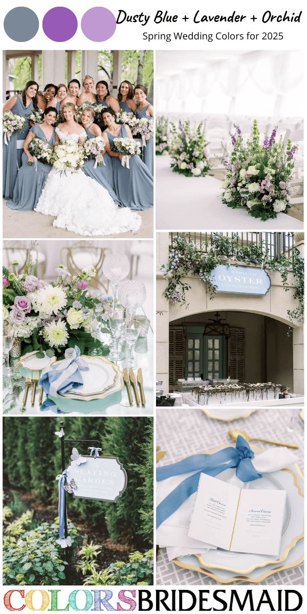 Top 8 Spring Wedding Color Schemes for 2025 - Dusty Blue + Lavender + Orchid