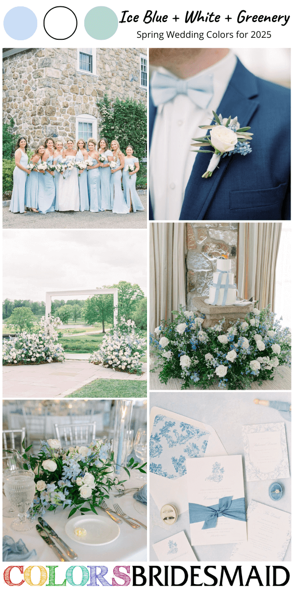 Top 8 Spring Wedding Color Schemes for 2025 - Ice Blue + White + Greenery