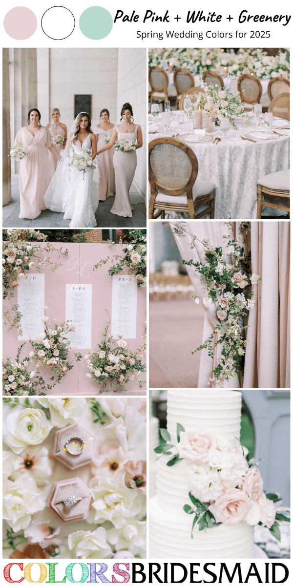 Top 8 Spring Wedding Color Schemes for 2025 -Pale Pink + White + Greenery