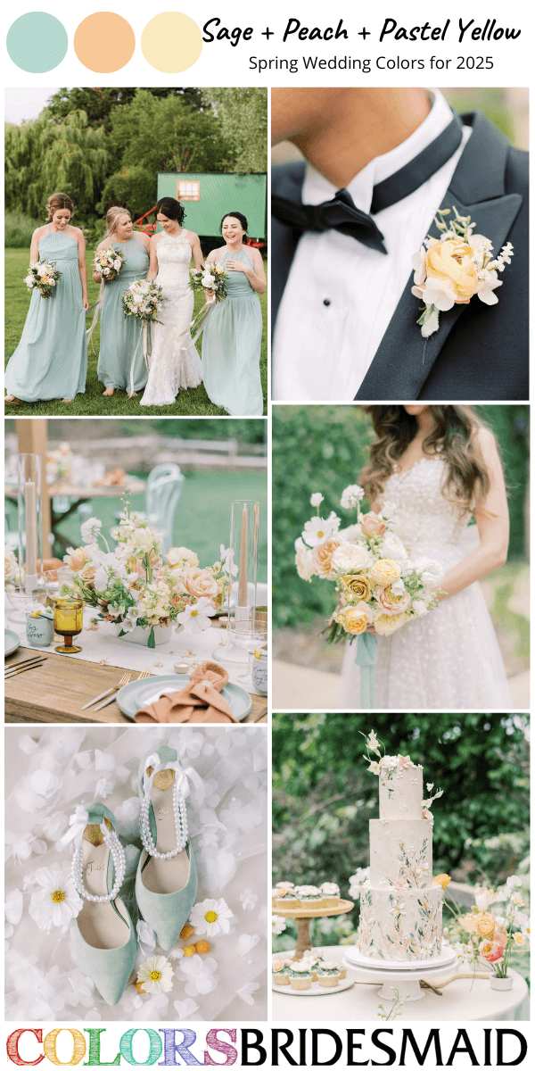 Top 8 Spring Wedding Color Schemes for 2025 - Sage + Peach + Pastel Yellow