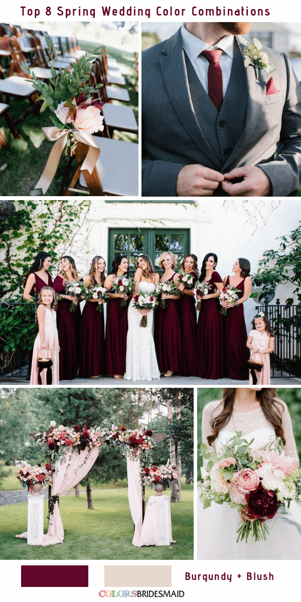 Top 8 Spring Wedding Color Palettes for 2019 - Burgundy and Blush