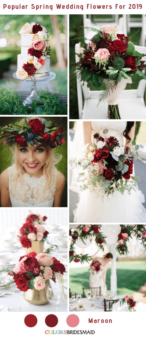 8 Popular Spring Wedding Flowers Color Ideas for 2019 - Maroon