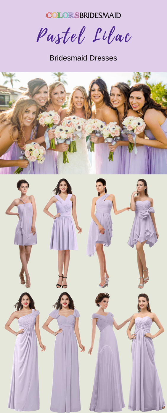 Stunning Pastel Lilac Bridesmaid Dresses in Short and Long Styles