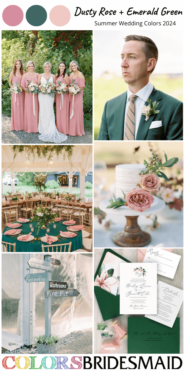 great 8 summer wedding color palettes for 2024 dusty rose and emerald green