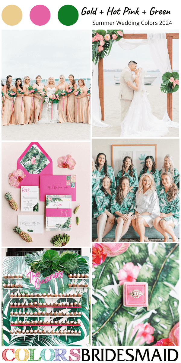 great 8 summer wedding color palettes for 2024 gold hot pink and green