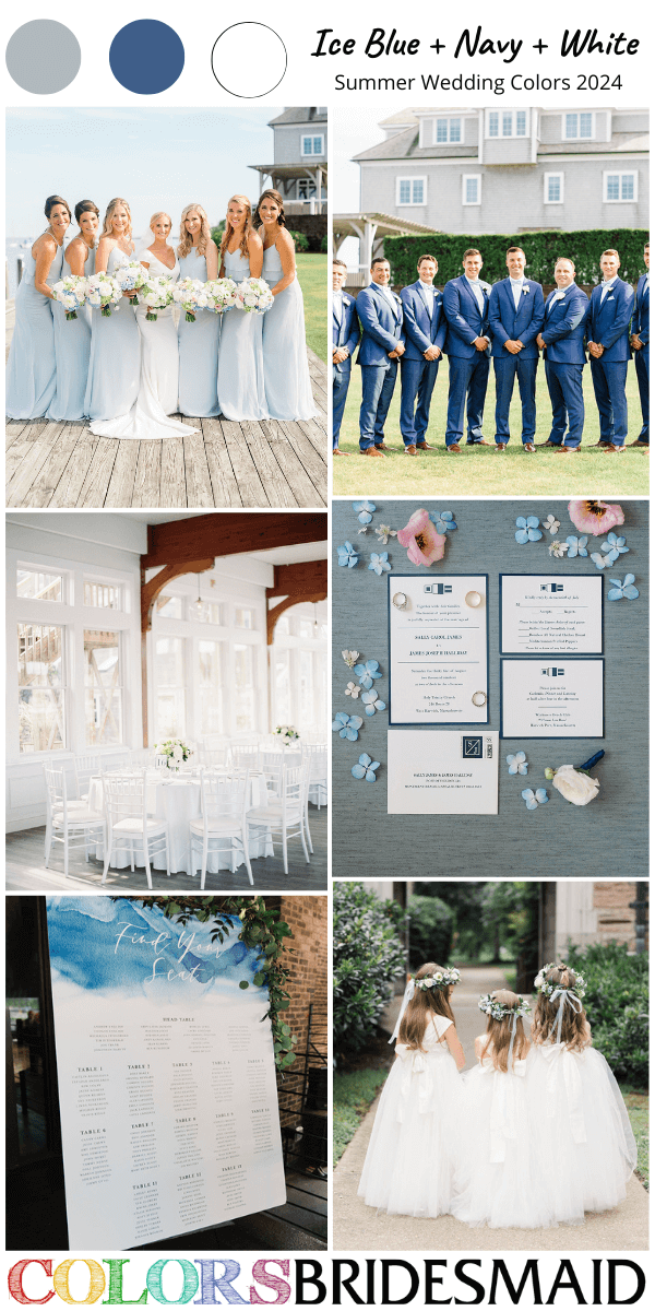 great 8 summer wedding color palettes for 2024 ice blue navy and white