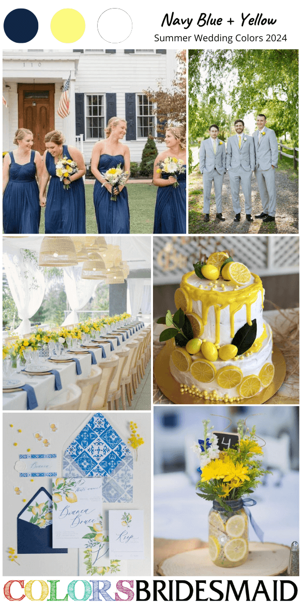 great 8 summer wedding color palettes for 2024 navy blue and yellow