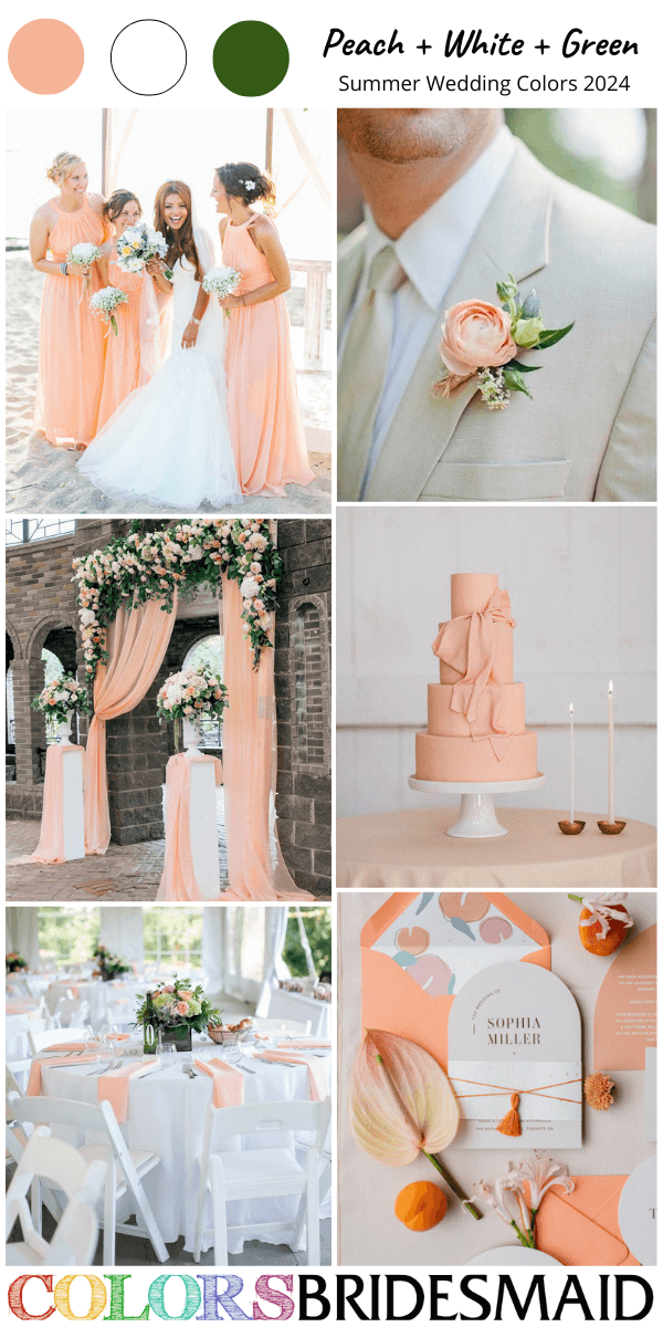great 8 summer wedding color palettes for 2024 peach white and green