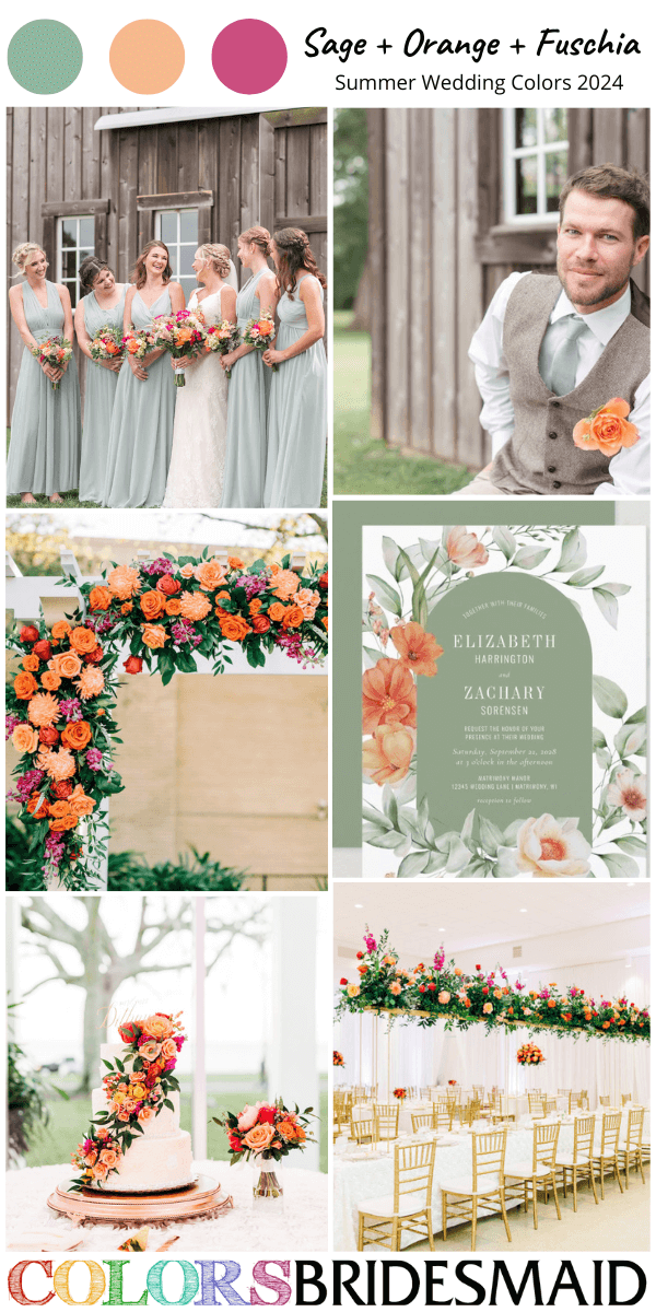 great 8 summer wedding color palettes for 2024 sage orange and fuschia