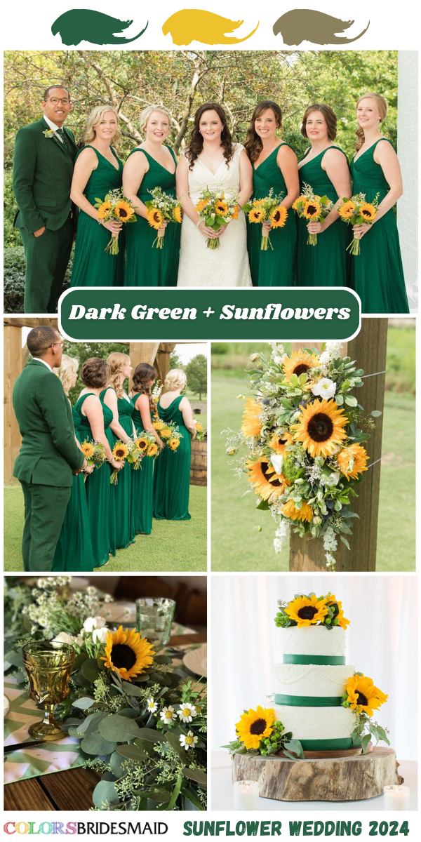 Top 8 Sunflower Wedding Colors for 2024 - Dark Green + Sunflowers