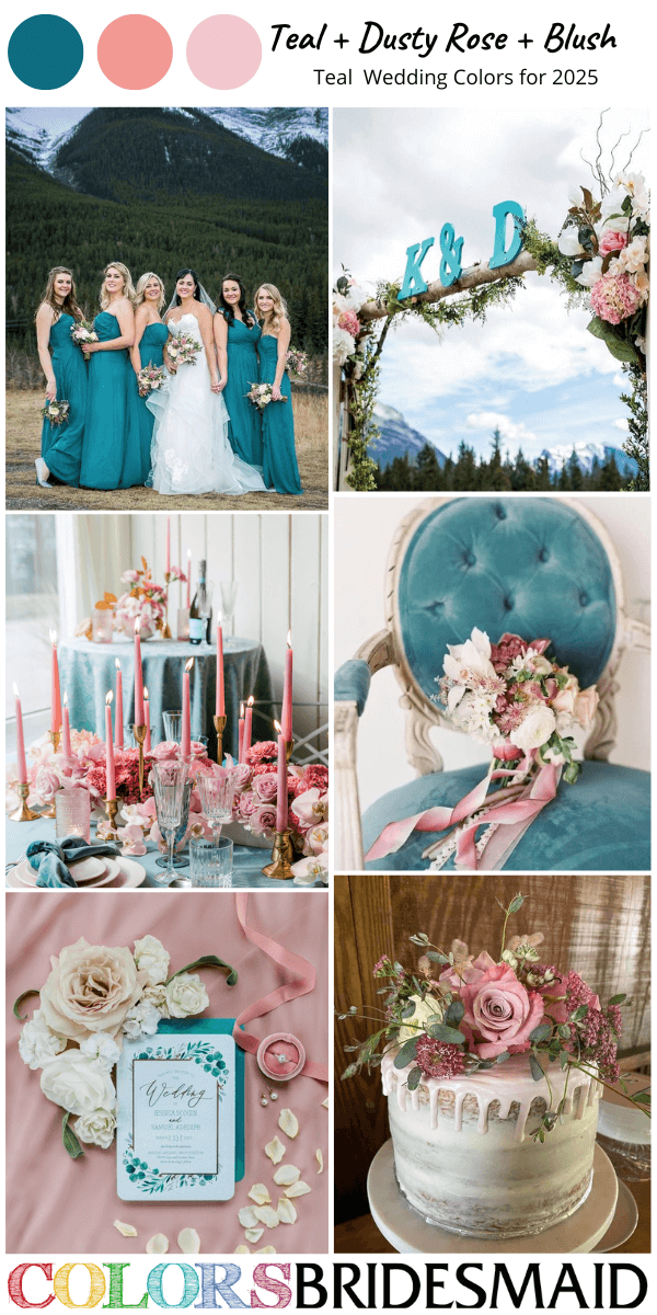 Top 8 Teal Wedding Color Combos for 2025 That Are Stunning - Teal + Dusty Rose + Blush
