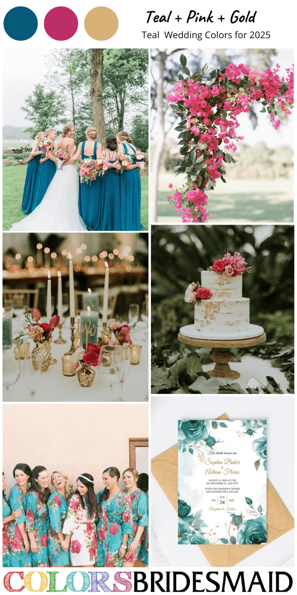 Top 8 Teal Wedding Color Combos for 2025 That Are Stunning - Teal + Pink + Gold