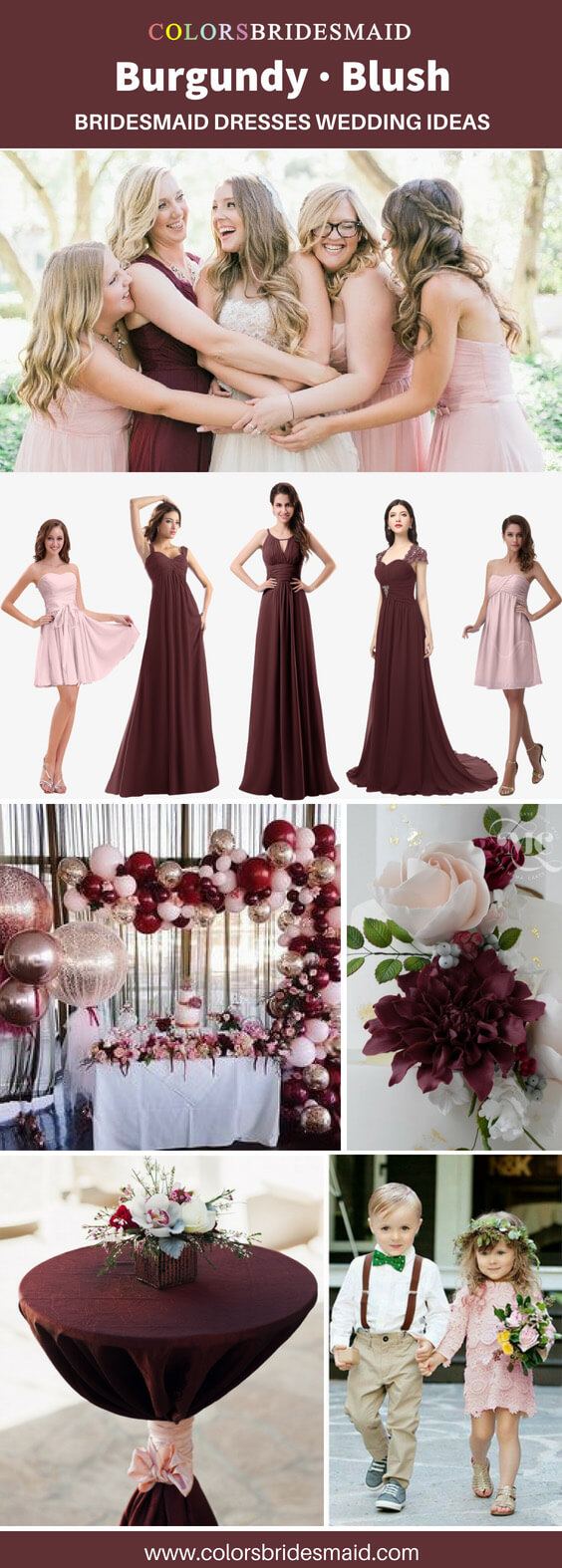 blush and burgundy bridesmaid dresses