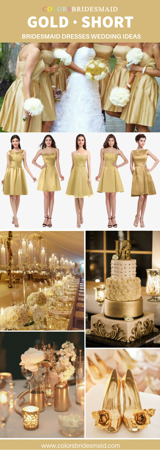 short gold bridesmaid dresses