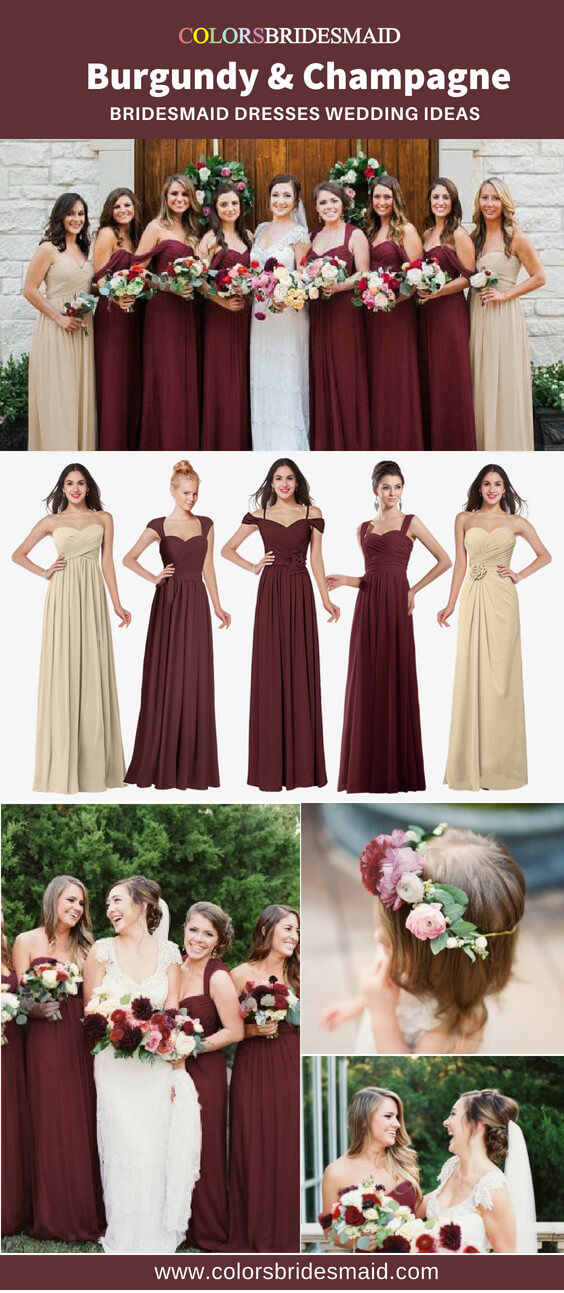 burgundy and champagne bridesmaid dresses