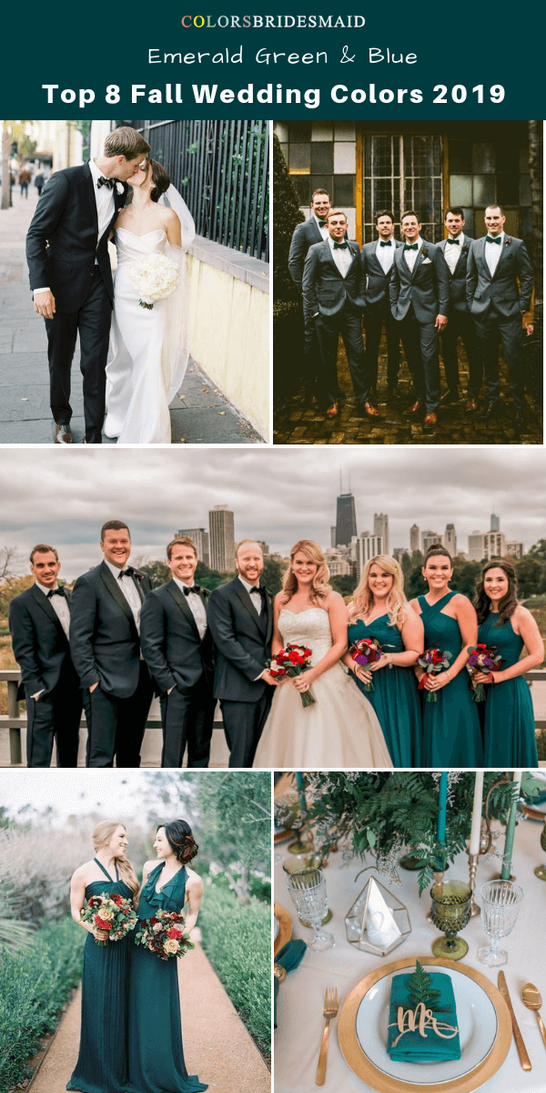 Top 8 fall wedding color trends and ideas for 2019 - Emerald Green and Blue