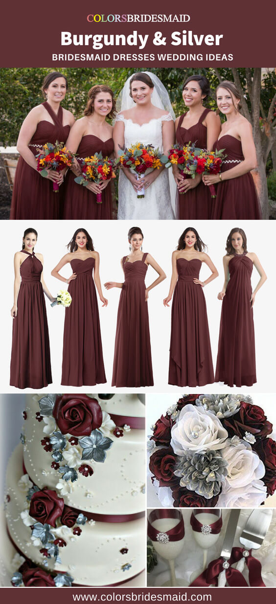 burgundy and silver bridesmaid dresses