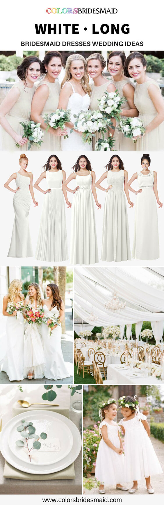 white bridesmaid dresses long