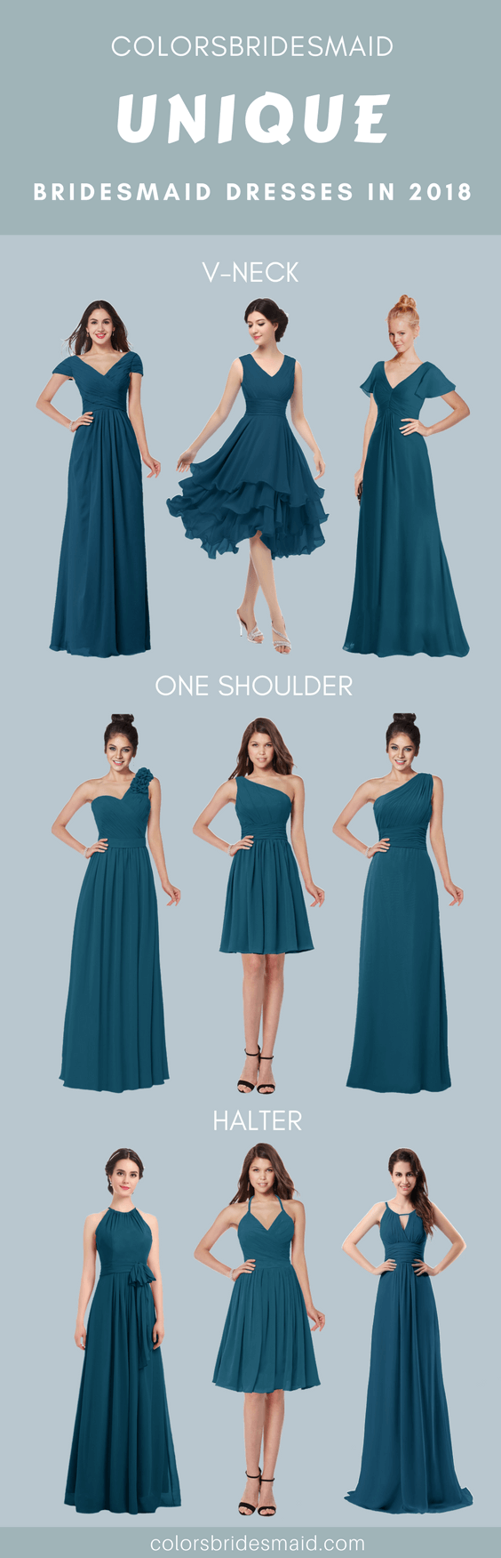 Unique Bridesmaid Dresses In V-neck, One-shoulder and Halter ...