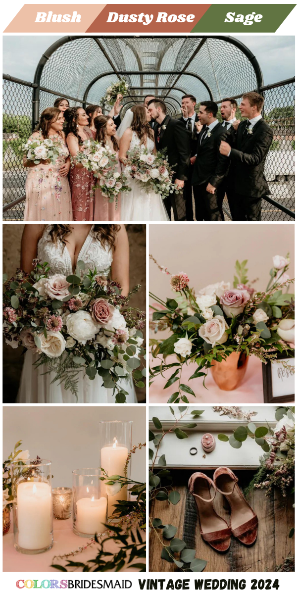 Top 8 Vintage Wedding Color themes for 2024 - Blush + Dusty Rose + Sage