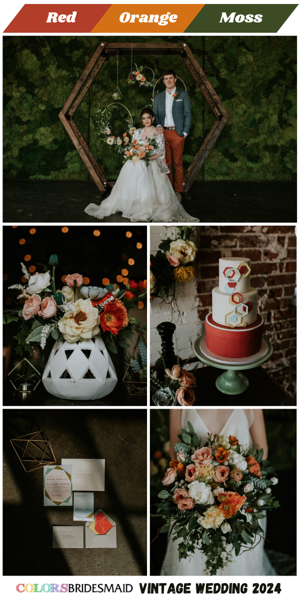 Top 8 Vintage Wedding Color themes for 2024 - Red + Orange + Moss