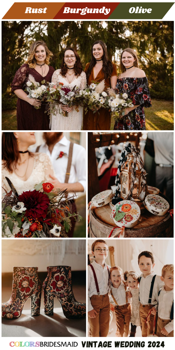 Top 8 Vintage Wedding Color themes for 2024 - Rust + Burgundy + Olive
