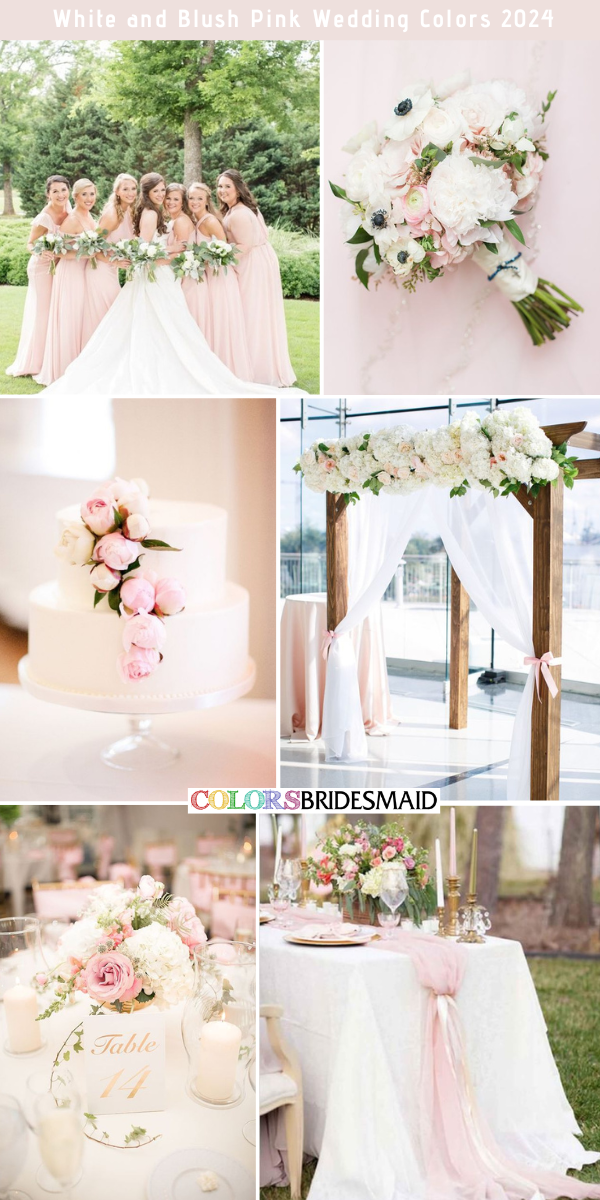 Elegant White Wedding Color Palettes for 2024 - White + Blush Pink