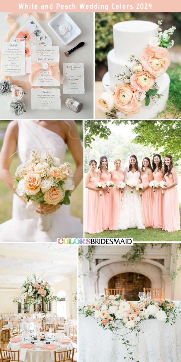 Elegant White Wedding Color Palettes for 2024 - White + Peach