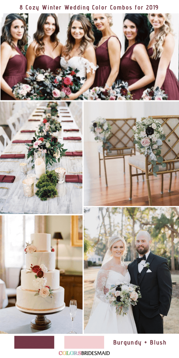 Cozy Winter Wedding Color Combos for 2019 - Burgundy + Blush