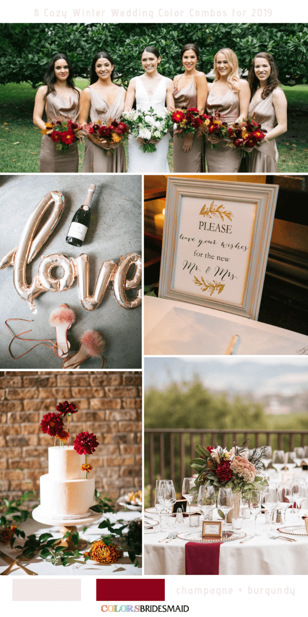 Cozy Winter Wedding Color Combos for 2019 - Champagne + Burgundy