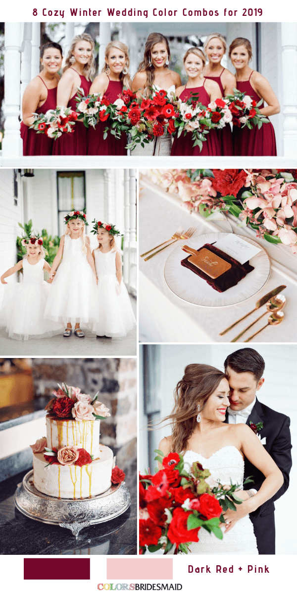 Cozy Winter Wedding Color Combos for 2019 - Dark Red + Pink
