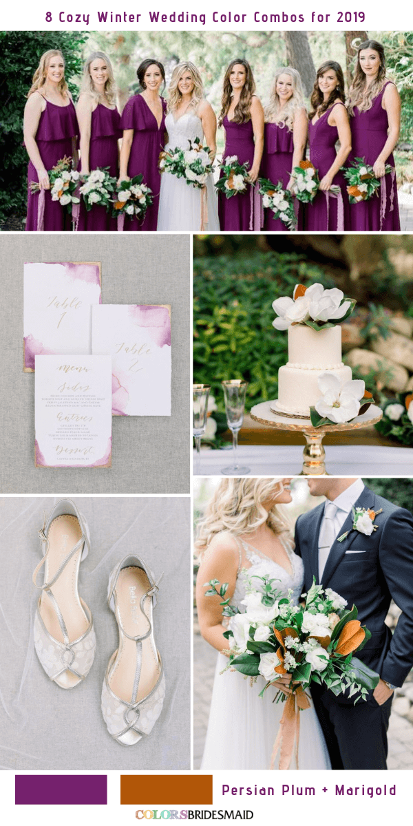 Cozy Winter Wedding Color Combos for 2019 - Persian Plum + Marigold