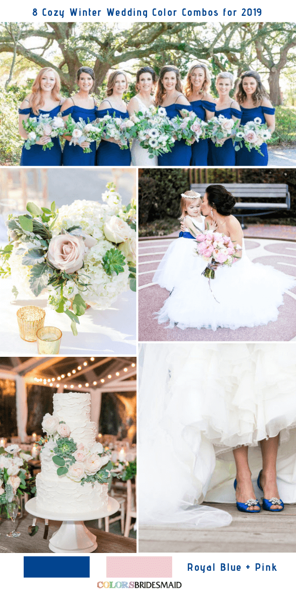 Cozy Winter Wedding Color Combos for 2019 - Royal blue + Pink