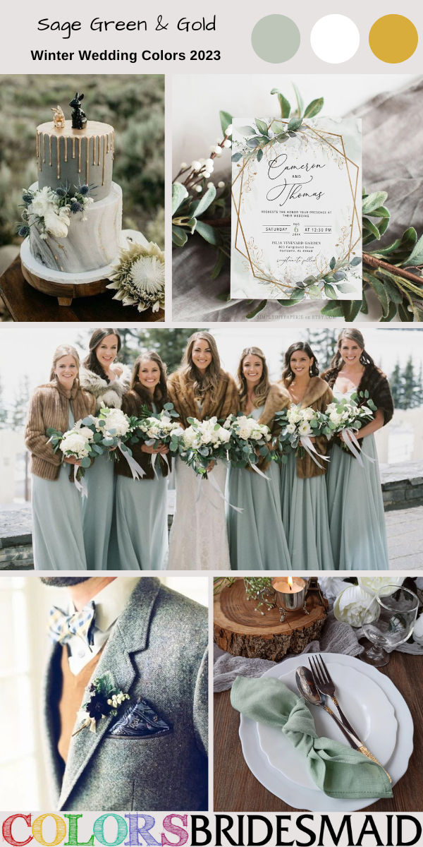 Winter Wedding Colors 2022 sage green and gold