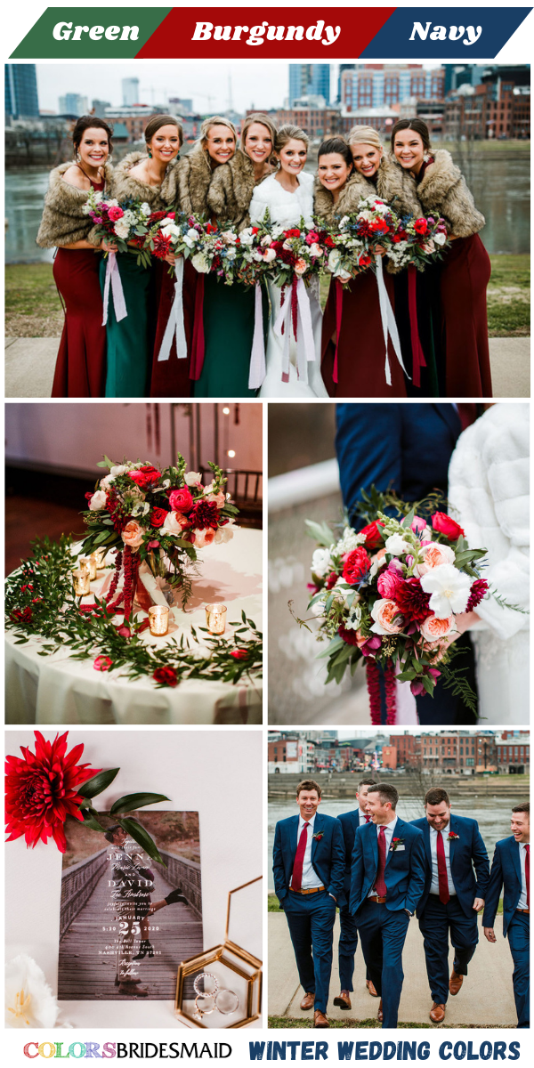 Top 8 winter Wedding Color themes for 2024 - Green + Burgundy + Navy Blue