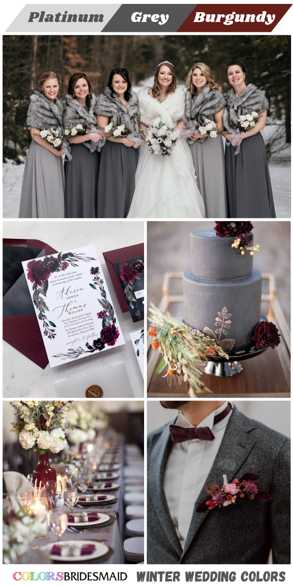 Top 8 winter Wedding Color themes for 2024 - Platinum + Grey + Burgundy