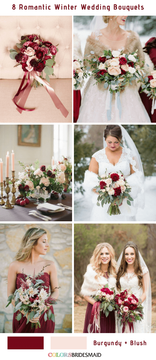 8 Romantic and Gorgeous Winter Wedding Bouquets - Burgundy and Blush