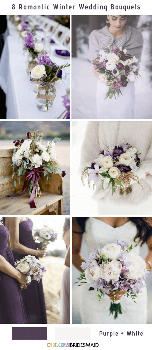 8 Romantic and Gorgeous Winter Wedding Bouquets - Purple and White