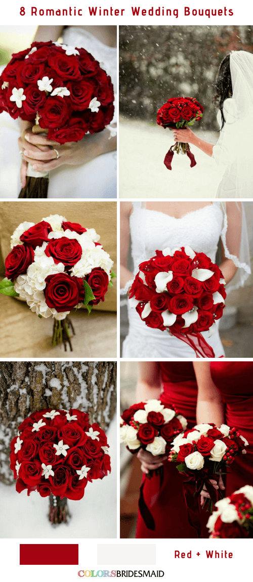 8 Romantic and Gorgeous Winter Wedding Bouquets - Red and White