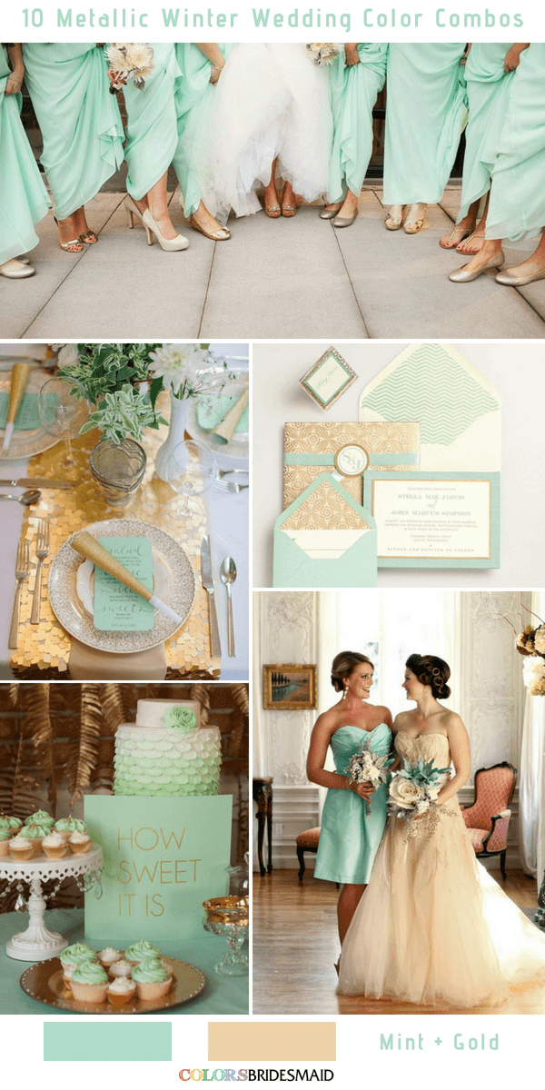 10 Classic Metallic Winter Color Combos - Mint and Gold