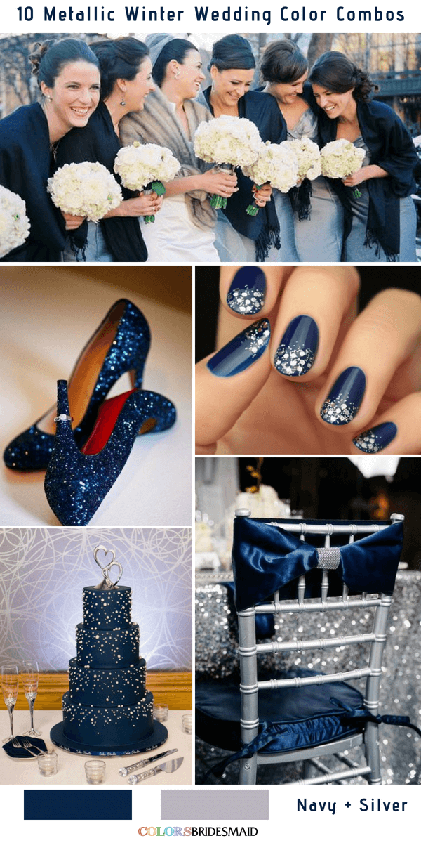 10 Classic Metallic Winter Color Combos - Navy and Silver