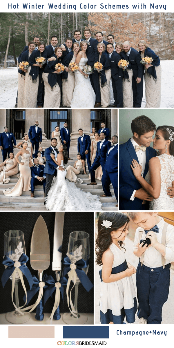 9 Gorgeous Navy Blue Winter Wedding Color Palettes - Navy Blue and Champagne