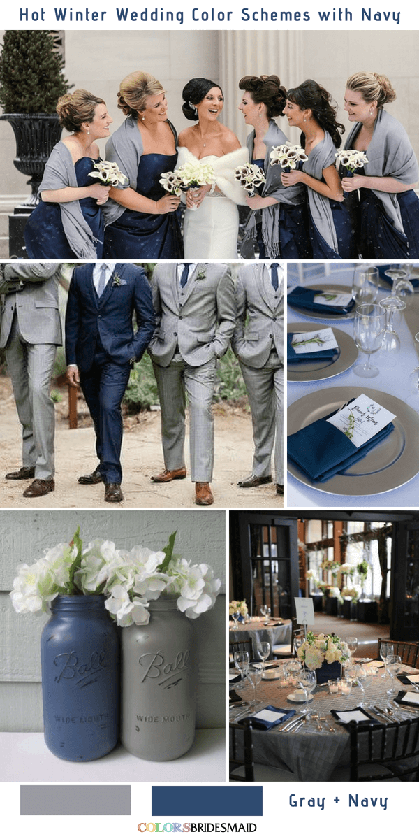 9 Gorgeous Navy Blue Winter Wedding Color Palettes - Navy Blue and Gray