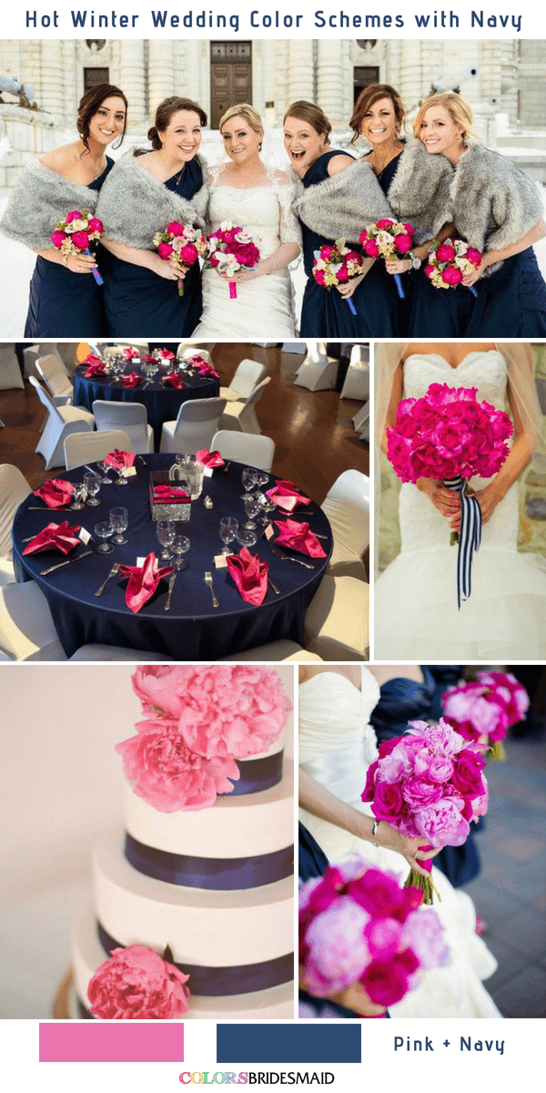 9 Gorgeous Navy Blue Winter Wedding Color Palettes - Navy Blue and Pink