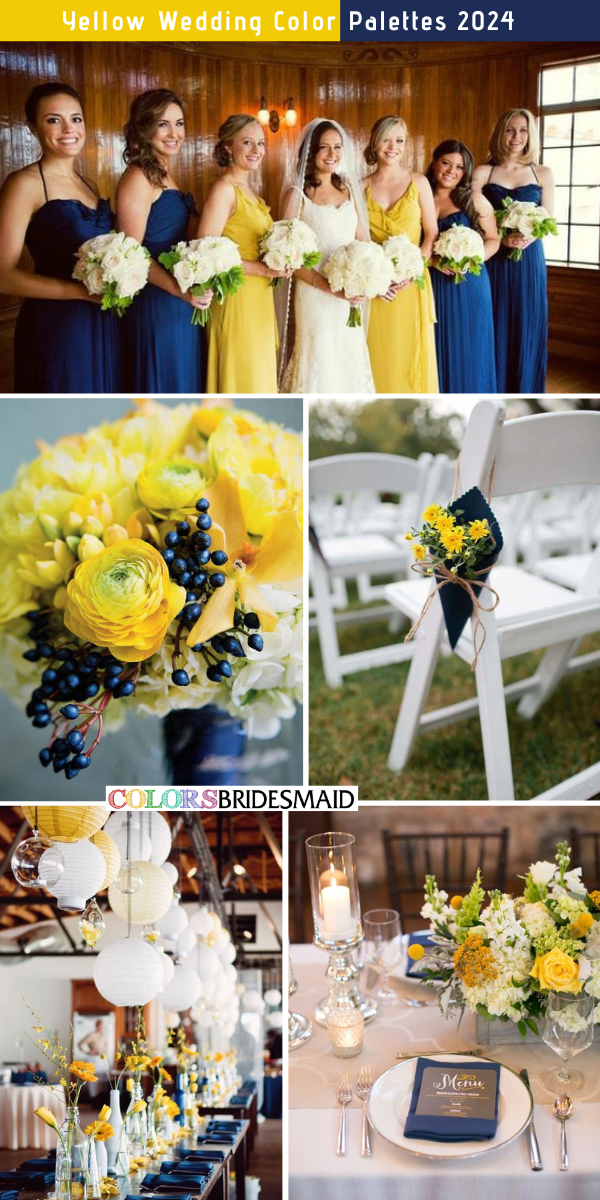 8 Chic Yellow Wedding Color Palettes for 2024 - Yellow + Navy Blue